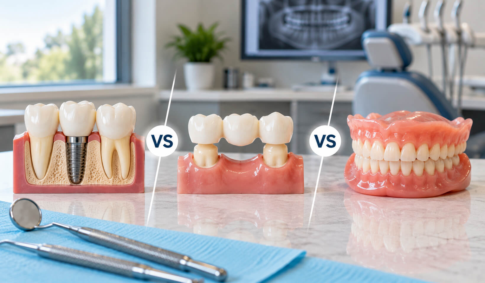 Dental Implants vs Bridges vs Dentures